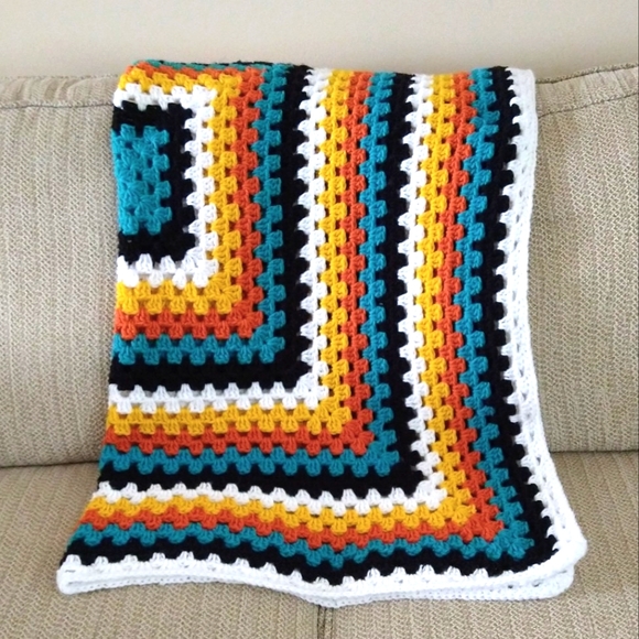 Native Dance Fire Side Granny Square Throw Blanket hand crochet by Tribal Bae - Picture 4 of 7